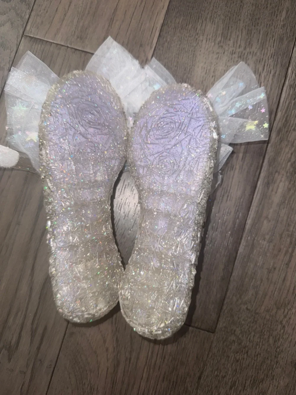 Sparkling White/clear Tulle Bow Girls' Dress jelly Shoes